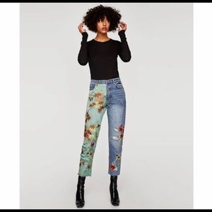 NWT Zara High Rise Embroidered Satin Jeans